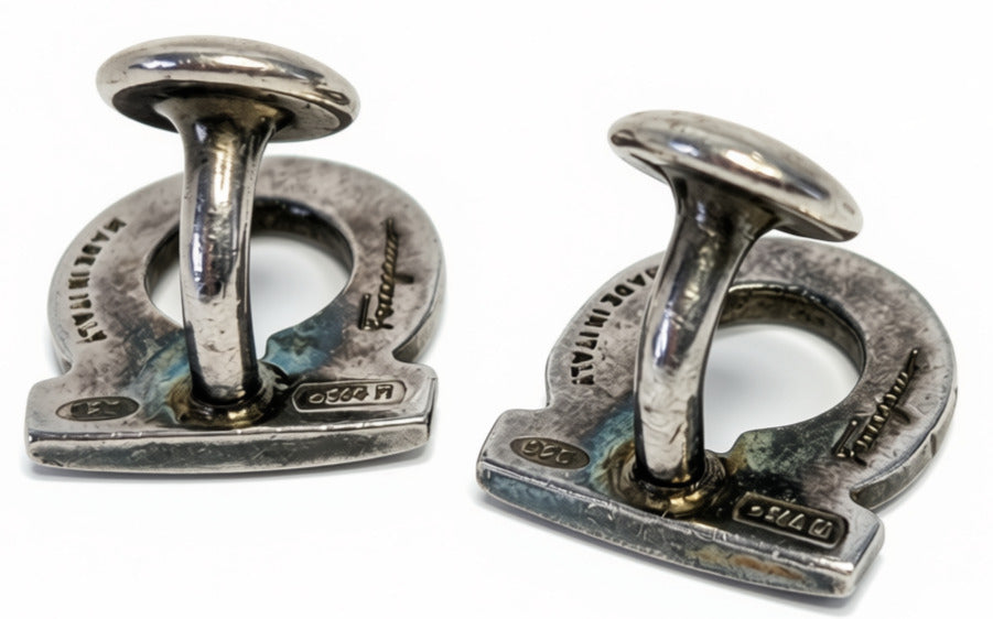 Salvatore FERRAGAMO Sterling Silver & Black Enamel Gancini Cufflinks