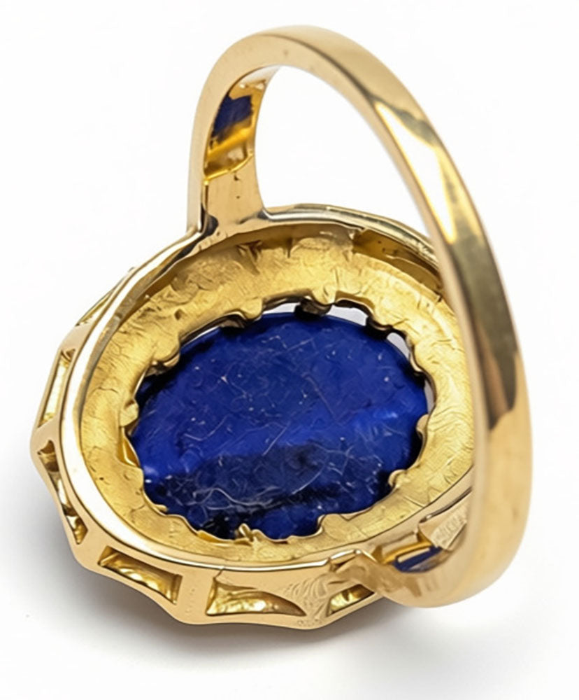 14Kt Yellow Gold Lapis Lazuli Solitaire Ring - Size 8.75