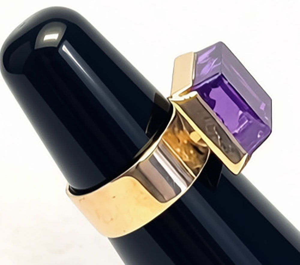 14Kt YG Designer Cubed Amethyst Solitaire Ring From Finland - Size 5