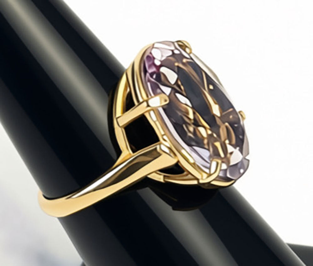 10 Kt Yellow Gold Oval Rose de France Amethyst Solitaire Ring - Size 7.75