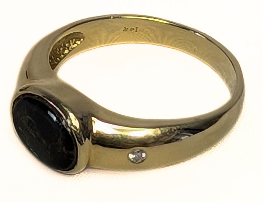 14Kt Yellow Gold Bezel Set Ammolite & Diamond Ring - Size 8.75 - Appraised $3035