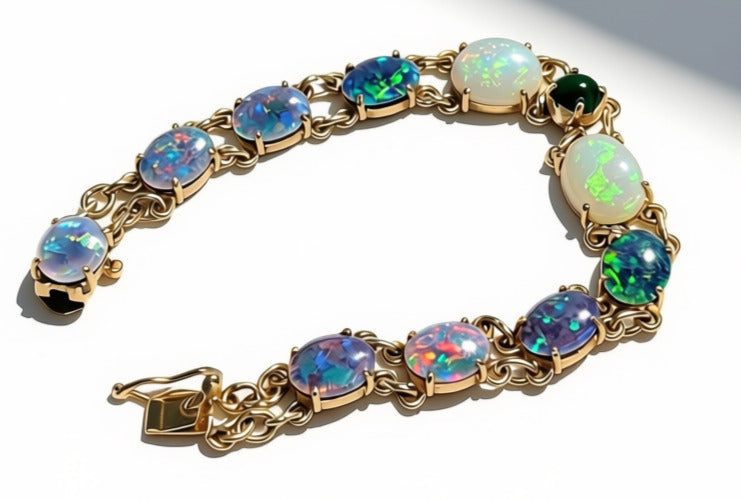 Stunning 14 Kt Yellow Gold Australian Opal Bracelet with Jade - Appraised $9050