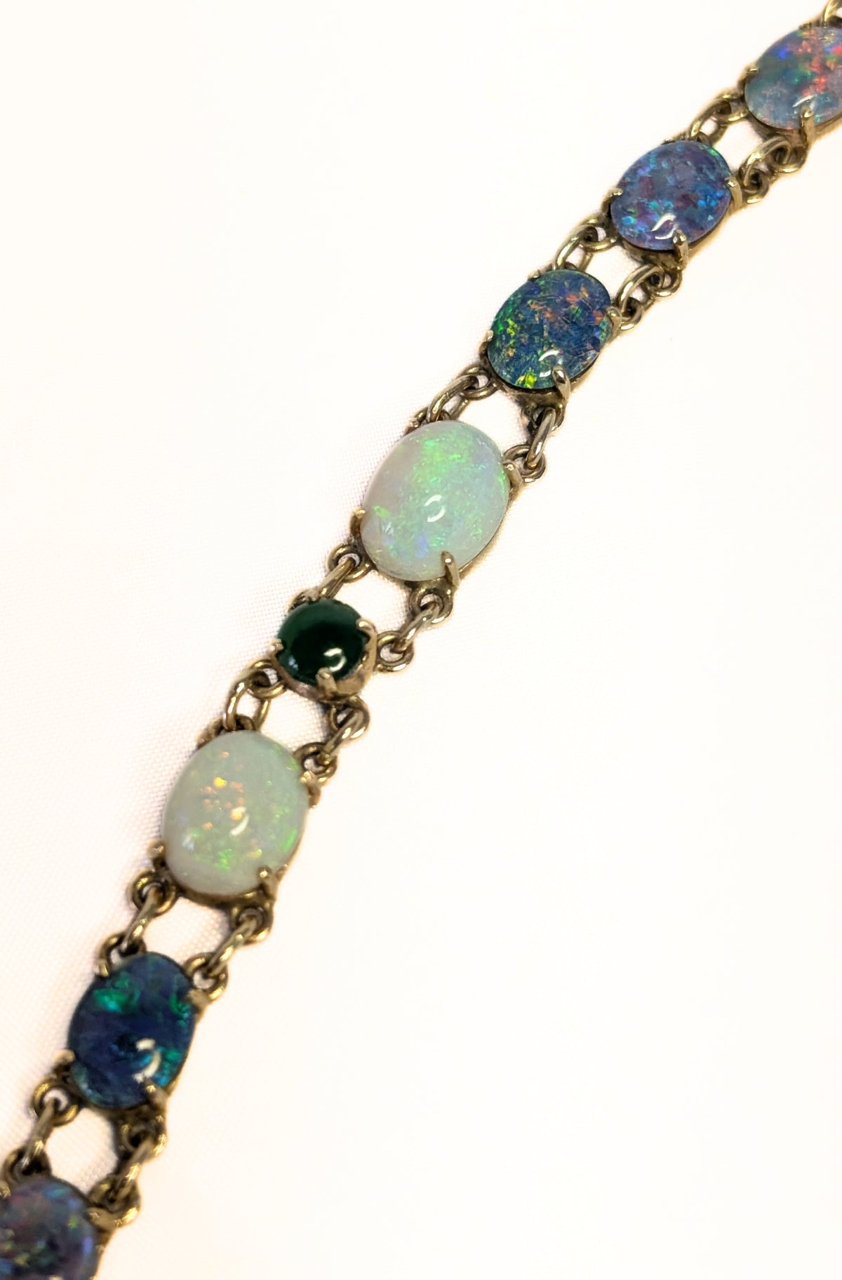 Stunning 14 Kt Yellow Gold Australian Opal Bracelet with Jade - Appraised $9050