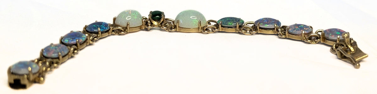 Stunning 14 Kt Yellow Gold Australian Opal Bracelet with Jade - Appraised $9050