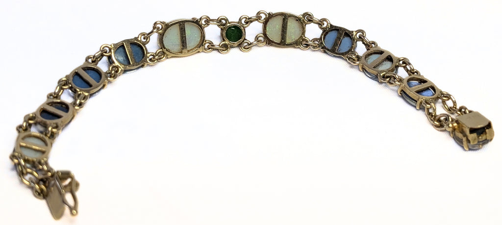 Stunning 14 Kt Yellow Gold Australian Opal Bracelet with Jade - Appraised $9050