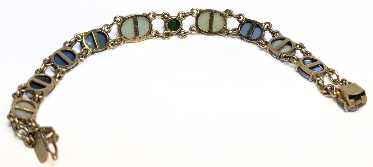 Stunning 14 Kt Yellow Gold Australian Opal Bracelet with Jade - Appraised $9050