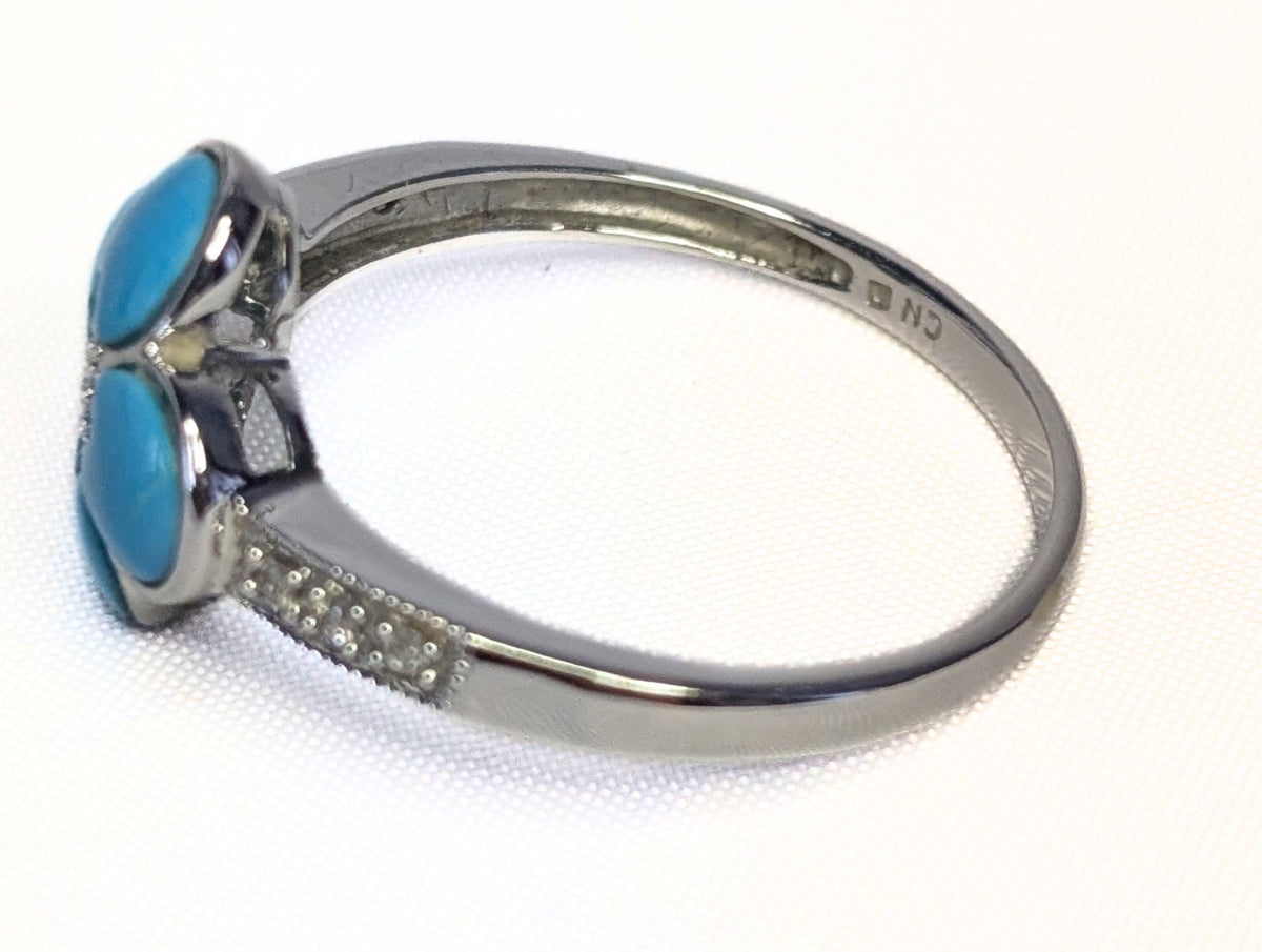 14 Kt White Gold Turquoise & Diamond Ring - Size 9.5 - Appraised $2050