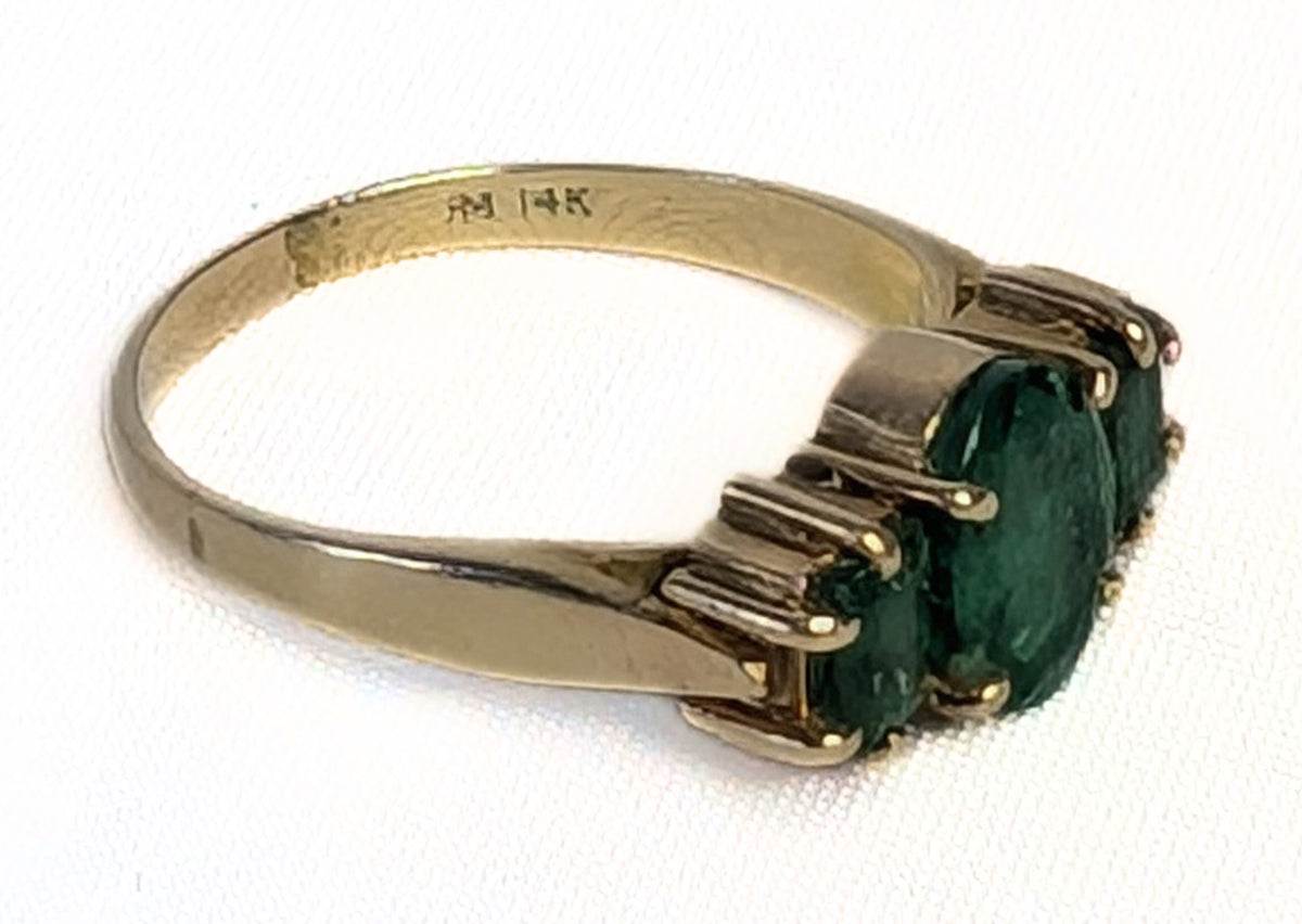 14 Kt Yellow Gold Emerald Trinity 3-Stone Ring - Size 7