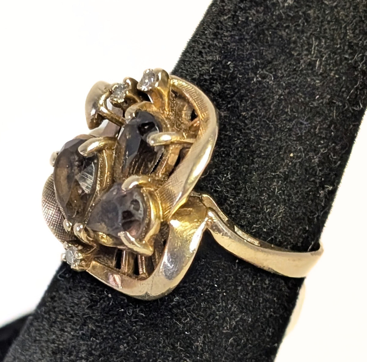 10 Kt Yellow Gold Smokey Quartz & Diamond Cocktail Ring - Size 7.75