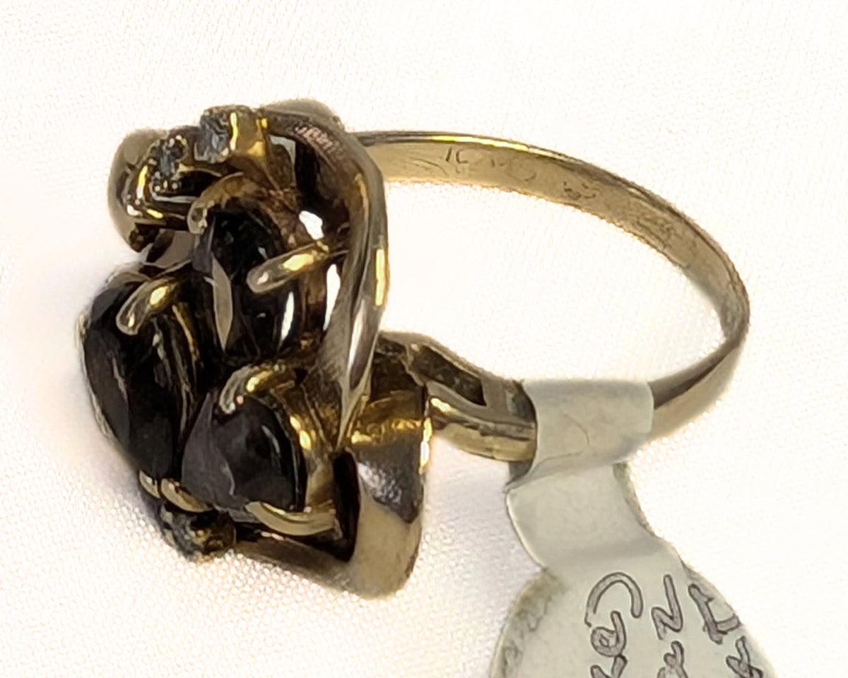 10 Kt Yellow Gold Smokey Quartz & Diamond Cocktail Ring - Size 7.75