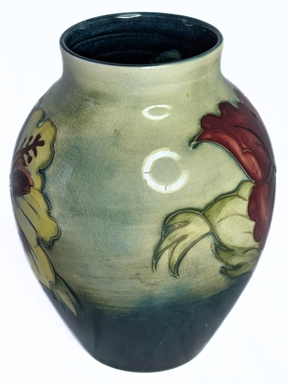 MOORCROFT Pottery Vase - Hibiscus Pattern - 4 3/4" High - Queen Mary Seal