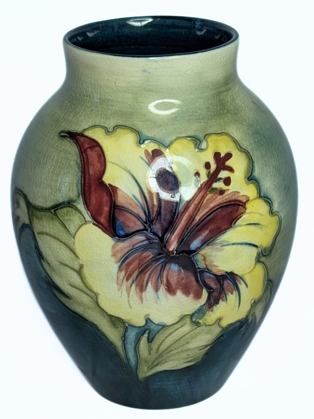 MOORCROFT Pottery Vase - Hibiscus Pattern - 4 3/4" High - Queen Mary Seal