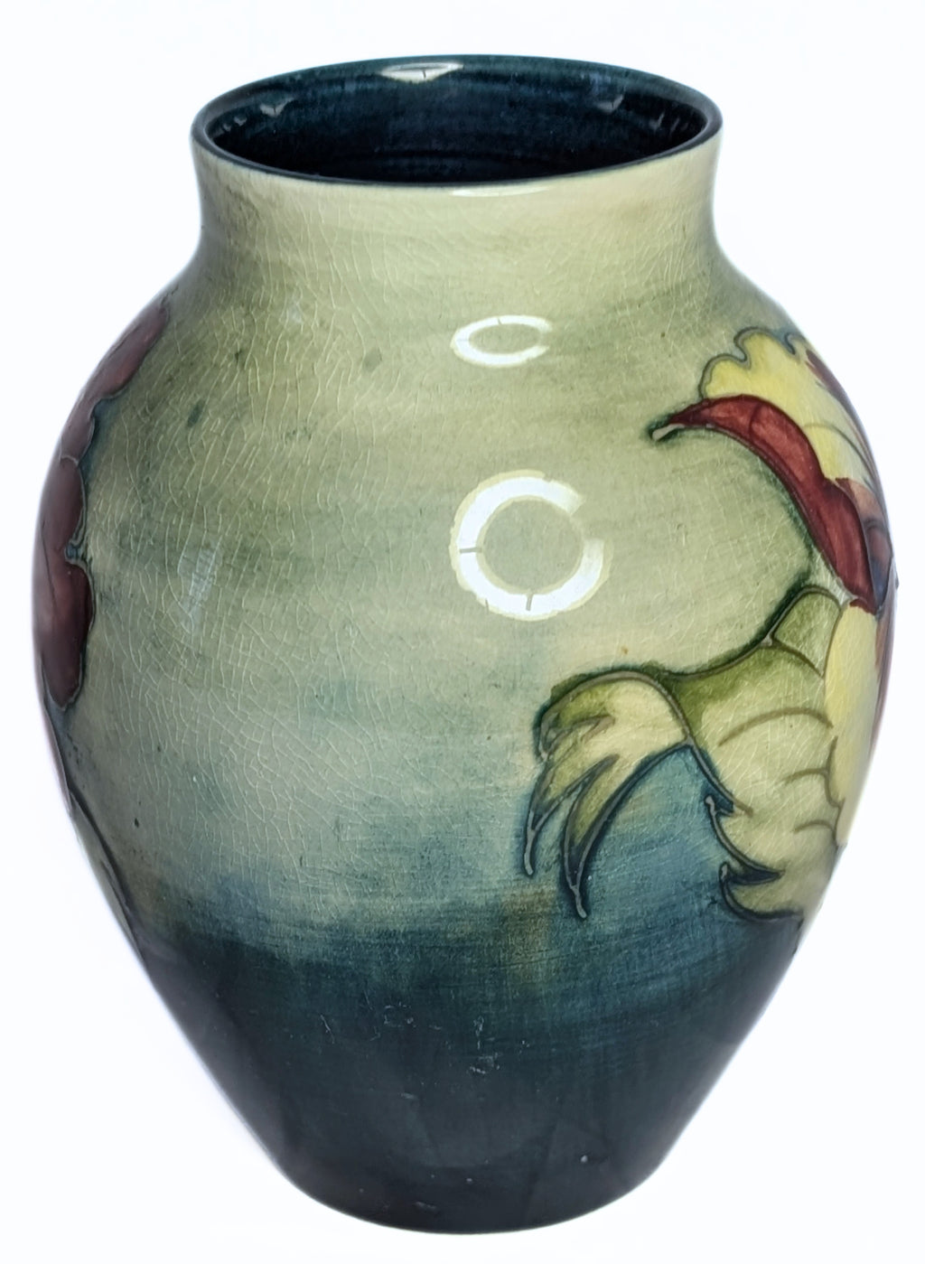 MOORCROFT Pottery Vase - Hibiscus Pattern - 4 3/4" High - Queen Mary Seal