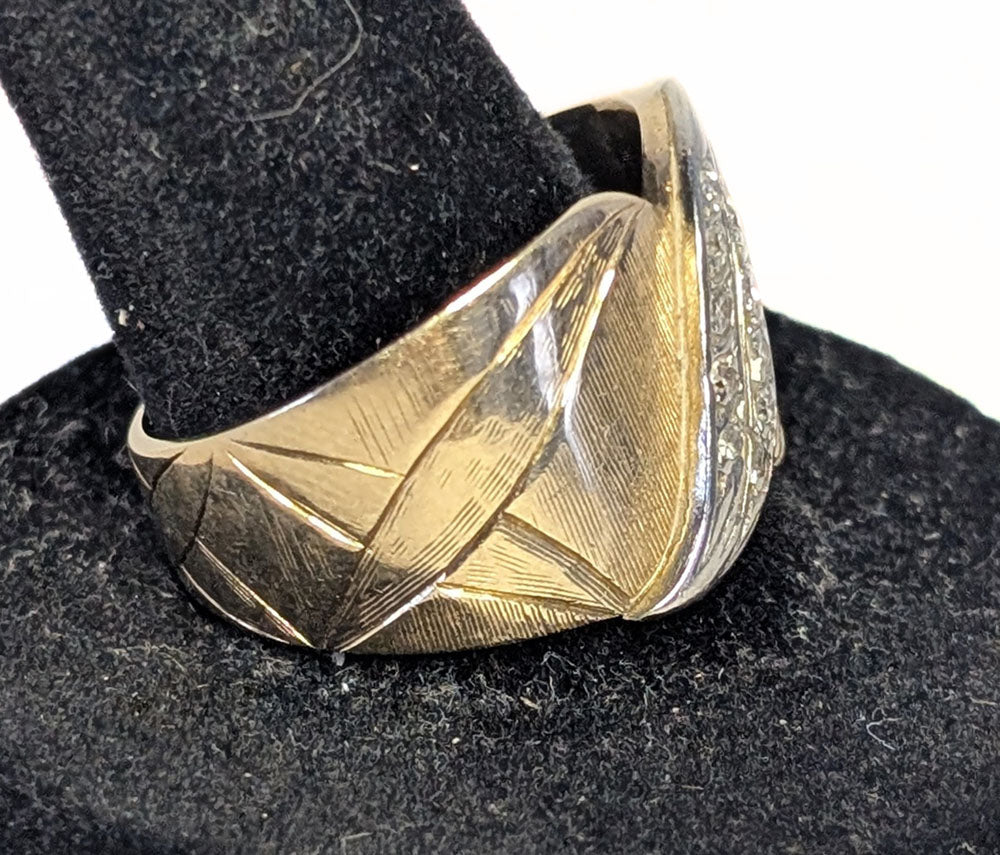 14 Kt Yellow & White Gold Wide Diamond Band / Ring - Size 7.5 - Appraised $5010