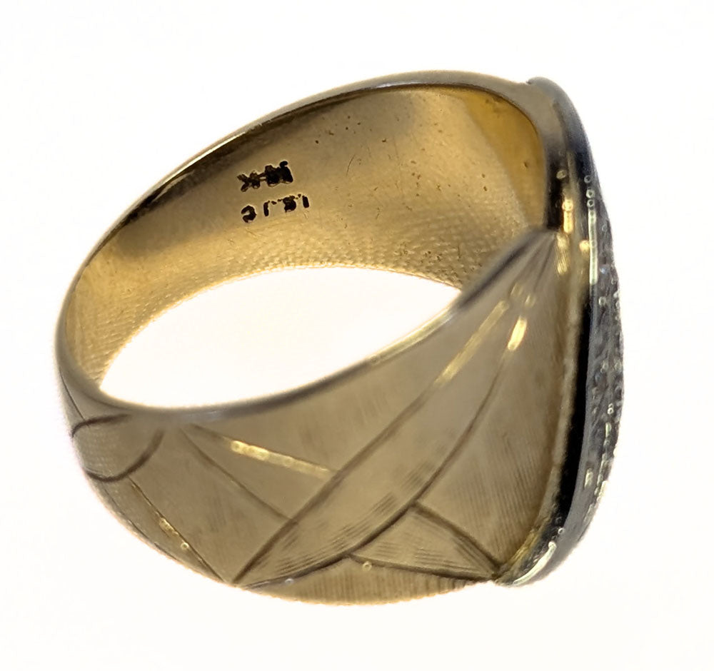 14 Kt Yellow & White Gold Wide Diamond Band / Ring - Size 7.5 - Appraised $5010