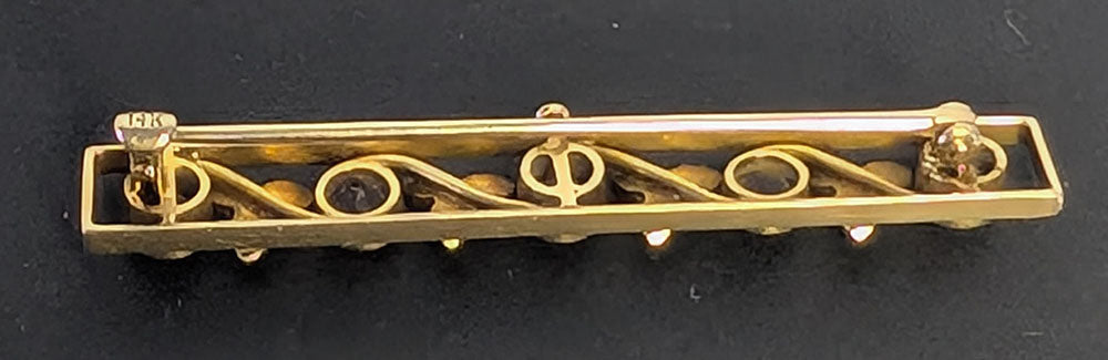 Antique 14 Kt Yellow Gold Seed Pearl & Amethyst Bar Brooch