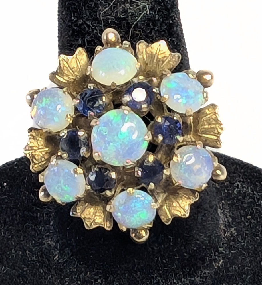 14Kt YG Sapphire & Opal Cluster Cocktail Ring - Size 5 - Appraised