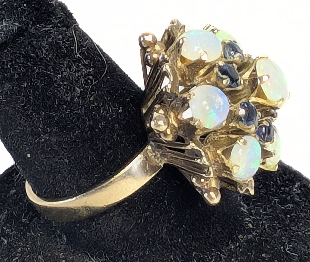 14Kt YG Sapphire & Opal Cluster Cocktail Ring - Size 5 - Appraised
