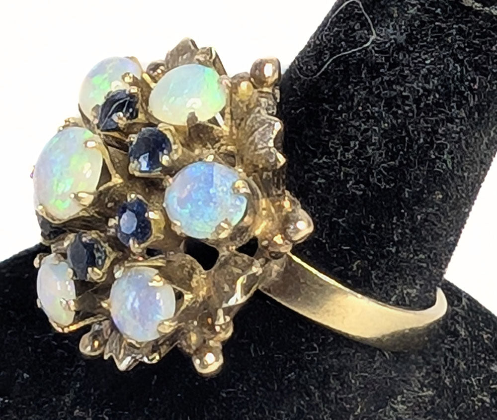 14Kt YG Sapphire & Opal Cluster Cocktail Ring - Size 5 - Appraised