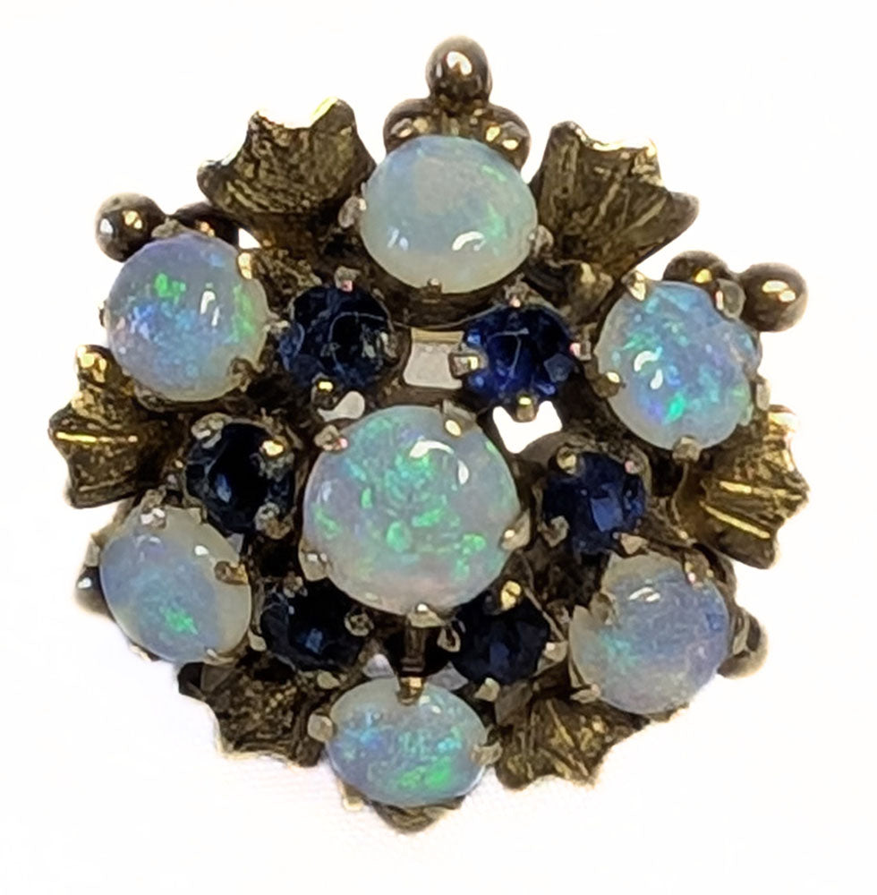 14Kt YG Sapphire & Opal Cluster Cocktail Ring - Size 5 - Appraised