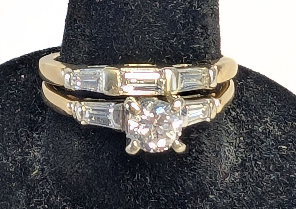 14Kt YG 0.90 ctw Diamond Engagement / Wedding Set - Size 5.5 - Appraised