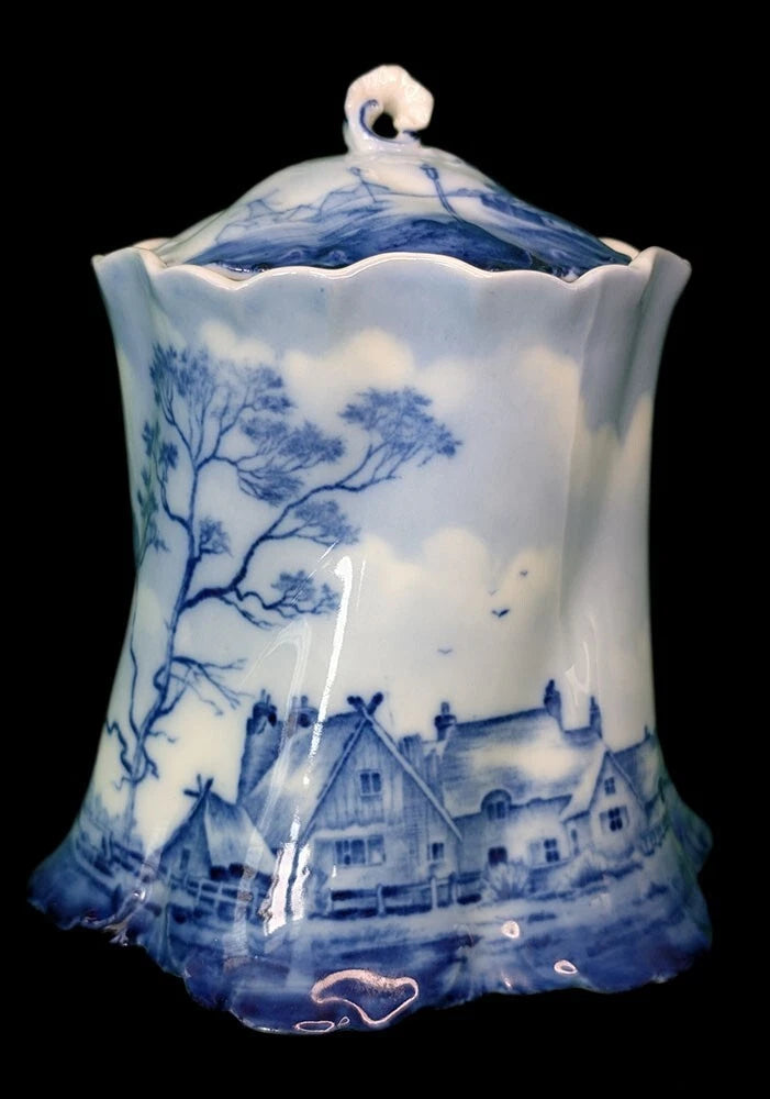 Antique Rosenthal - German DELFT - Versailles - Bone China Biscuit Barrel - Blue