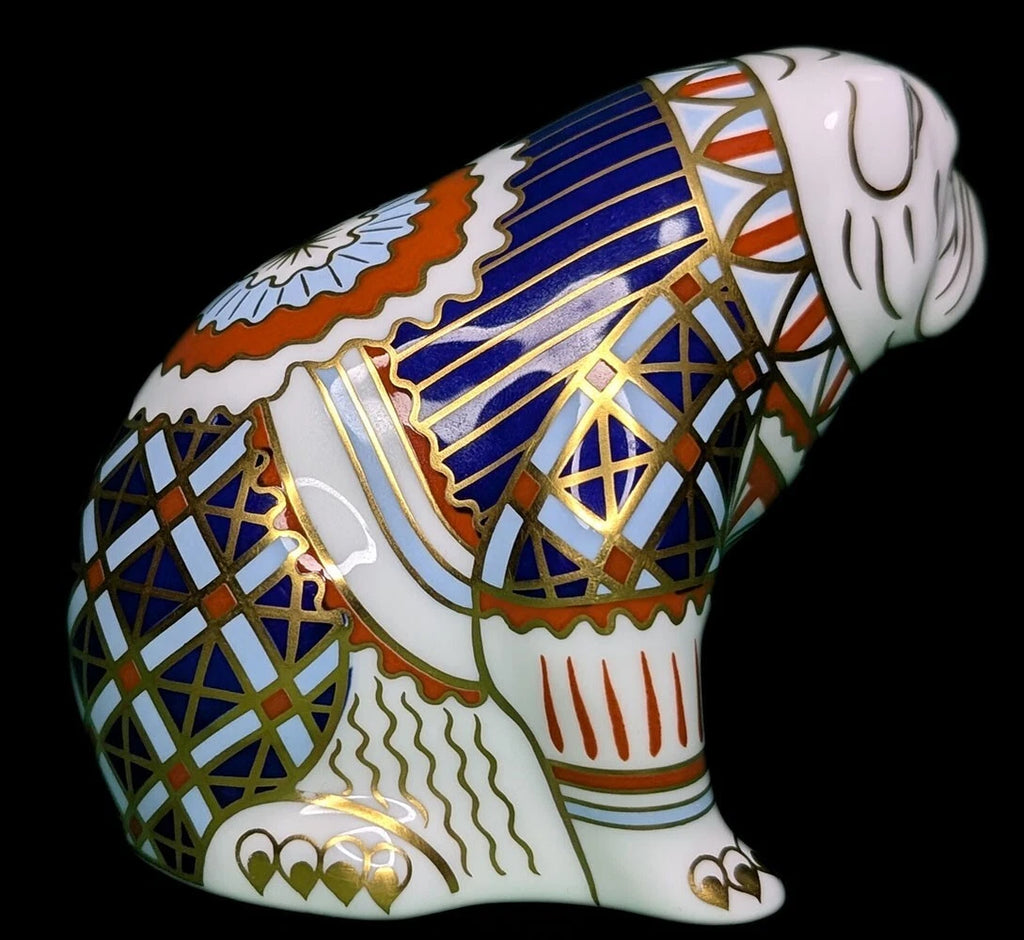 ROYAL CROWN DERBY Fine Bone China Bulldog Figurine - Gold Seal