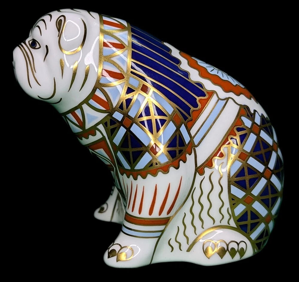 ROYAL CROWN DERBY Fine Bone China Bulldog Figurine - Gold Seal