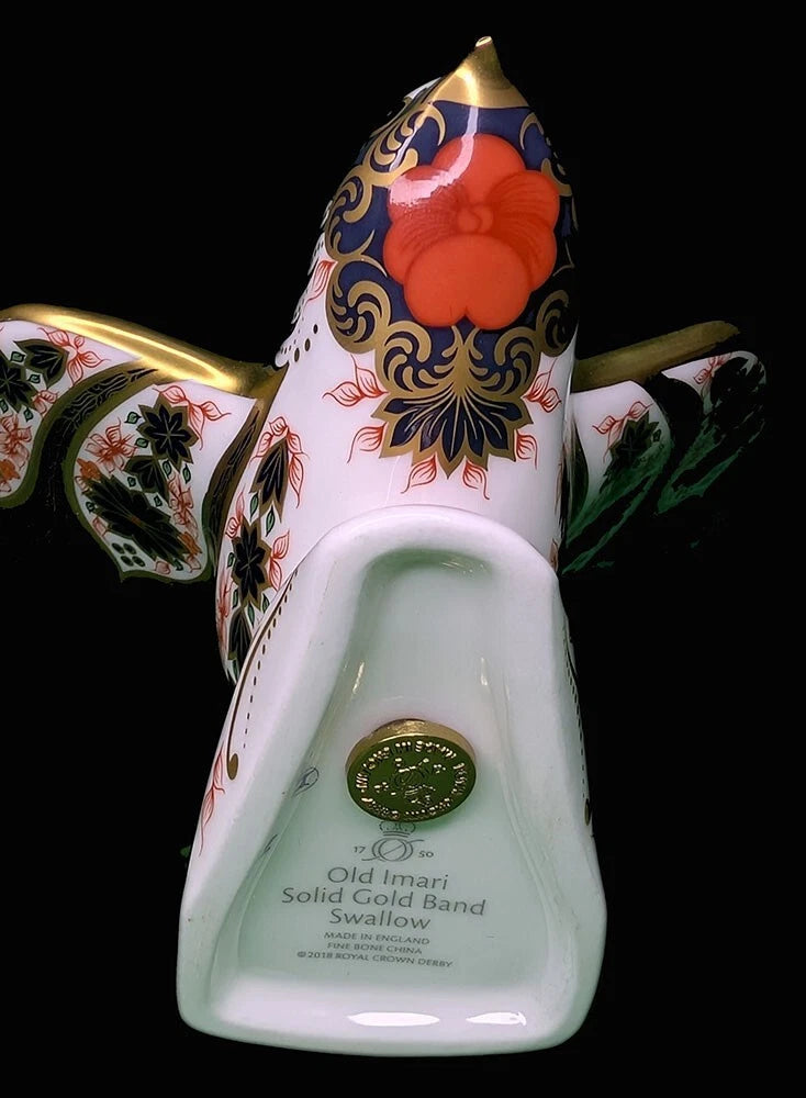 ROYAL CROWN DERBY - Fine Bone China Swallow Figurine - Old Imari - Gold Seal