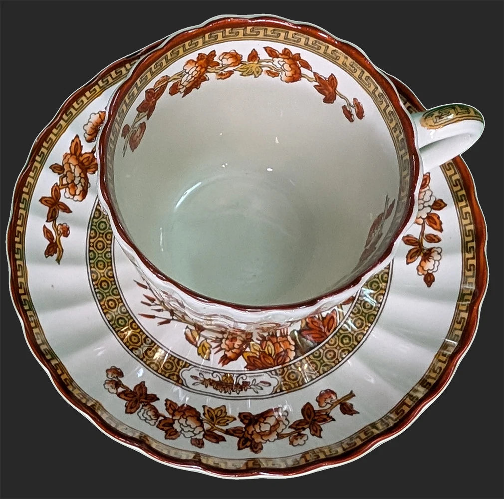 SPODE Bone China - Indian Tree Pattern, Rust - Cup & Saucer - Old Mark