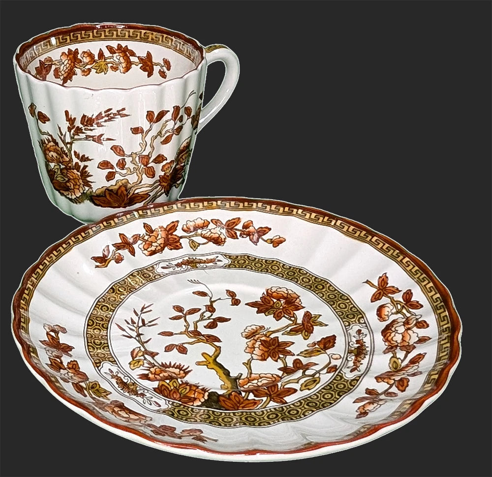 SPODE Bone China - Indian Tree Pattern, Rust - Cup & Saucer - Old Mark