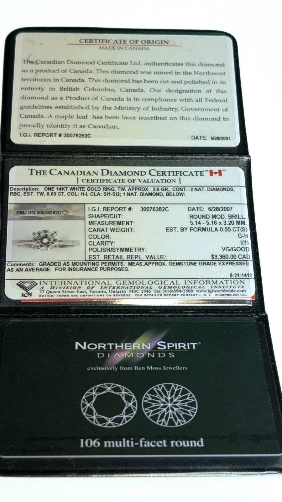 Multi Faceted CANADIAN Natural Round Brilliant Cut Diamond - 0.55 ct - Loose