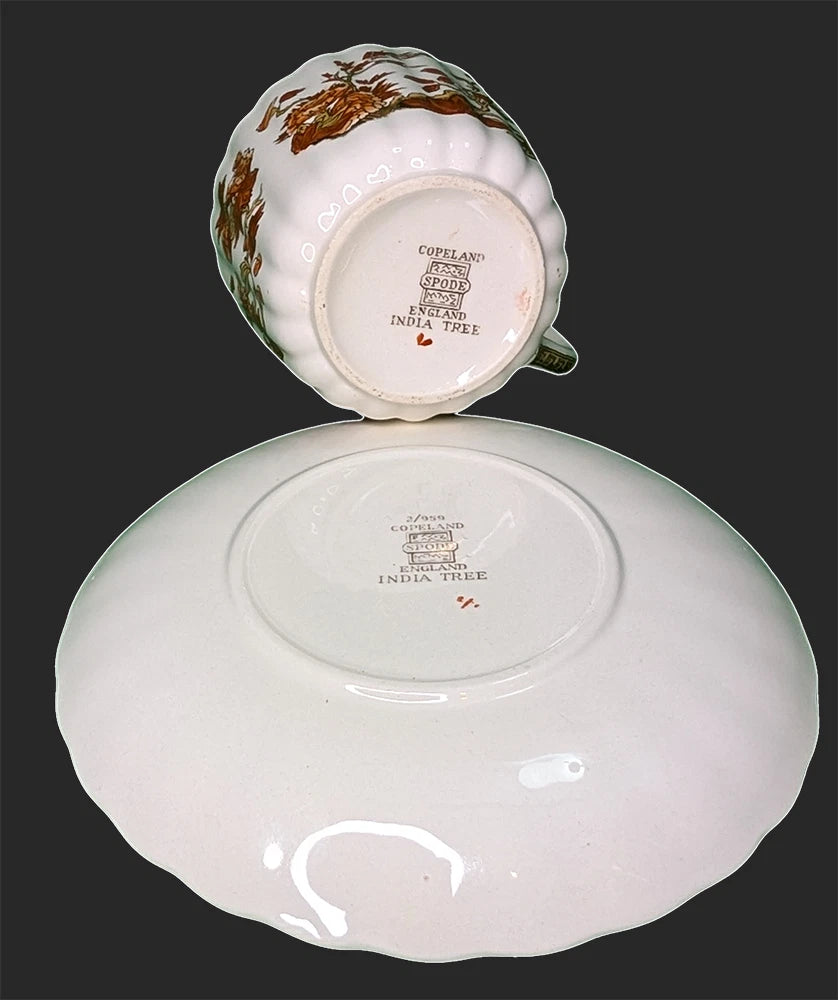 SPODE Bone China - Indian Tree Pattern, Rust - Cup & Saucer - Old Mark