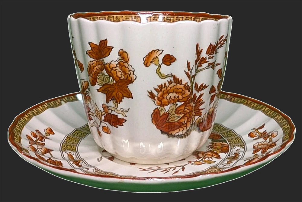 SPODE Bone China - Indian Tree Pattern, Rust - Cup & Saucer - Old Mark