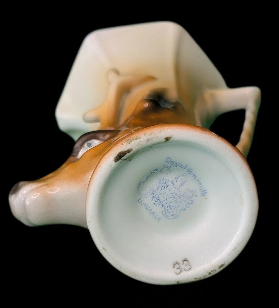 Rare Vtg ROYAL BAYREUTH Porcelain Figural Elk Stirrup Milk Pitcher - Blue Mark