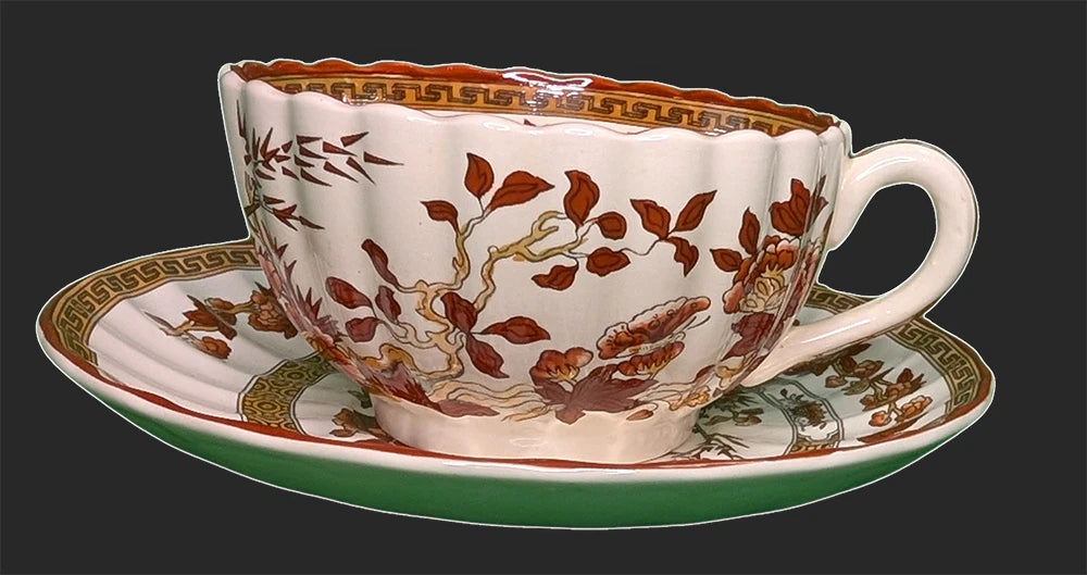 SPODE Bone China - Indian Tree Pattern, Rust - Teacup & Saucer - New Mark