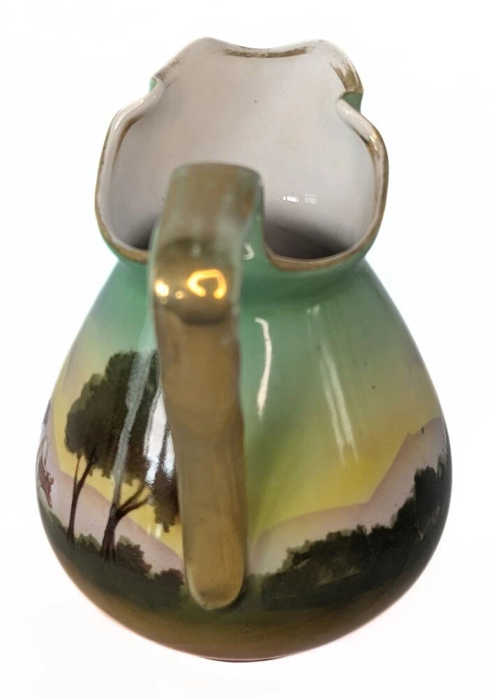 Vtg ROYAL BAYREUTH Porcelain Hand Painted Cow / Cattle Scene Pitcher / Creamer