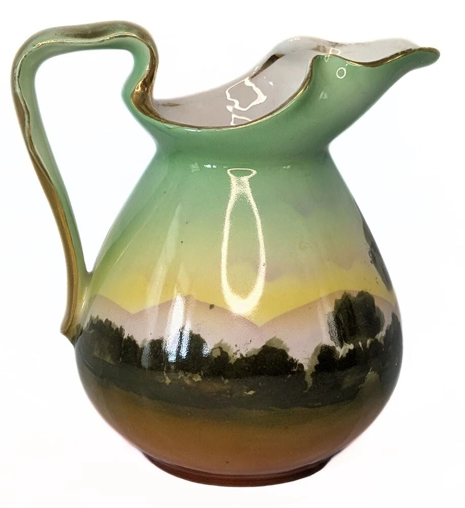 Vtg ROYAL BAYREUTH Porcelain Hand Painted Cow / Cattle Scene Pitcher / Creamer