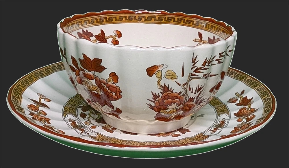 SPODE Bone China - Indian Tree Pattern, Rust - Teacup & Saucer - New Mark