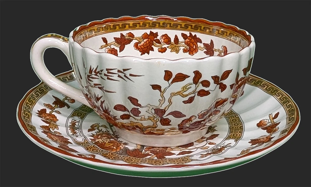 SPODE Bone China - Indian Tree Pattern, Rust - Teacup & Saucer - New Mark