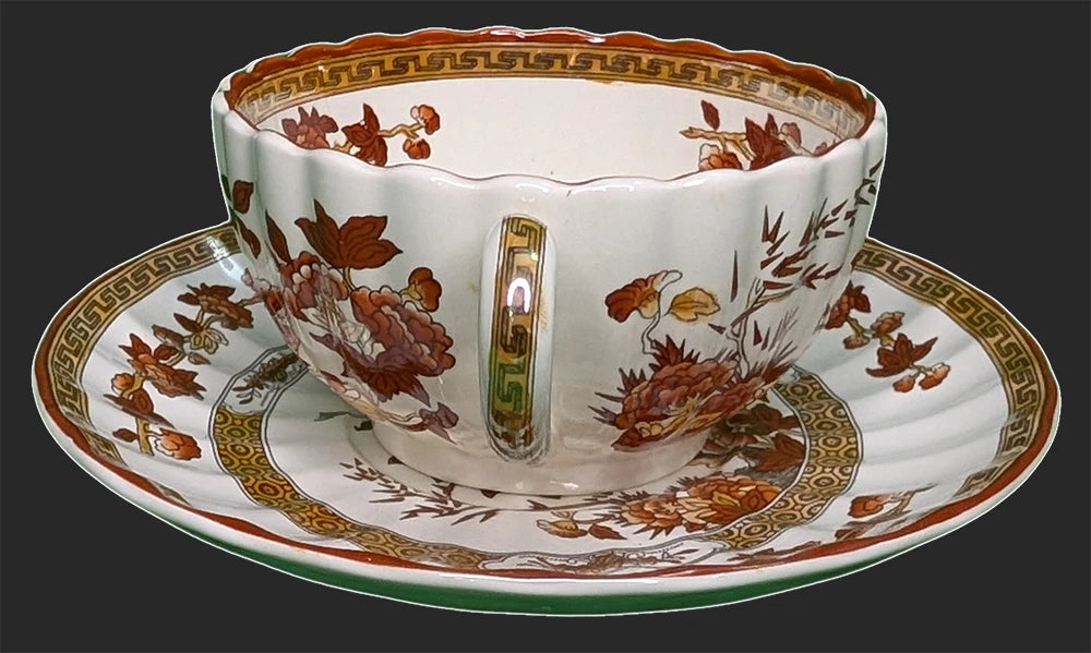 SPODE Bone China - Indian Tree Pattern, Rust - Teacup & Saucer - New Mark