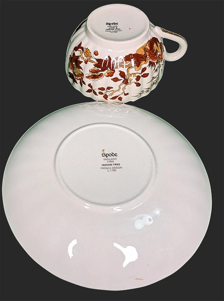 SPODE Bone China - Indian Tree Pattern, Rust - Teacup & Saucer - New Mark