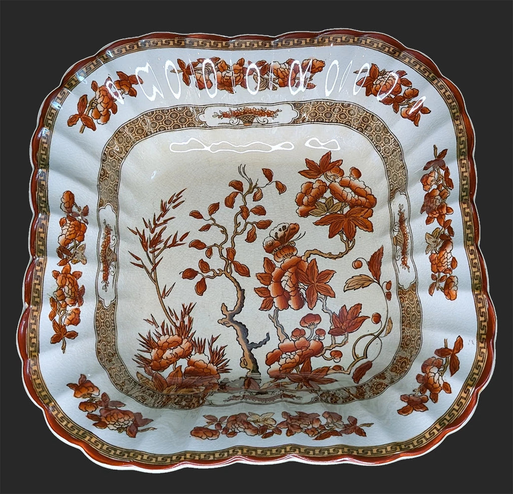 SPODE Bone China - Indian Tree Pattern - Rust - Square Serving Bowl - New Mark