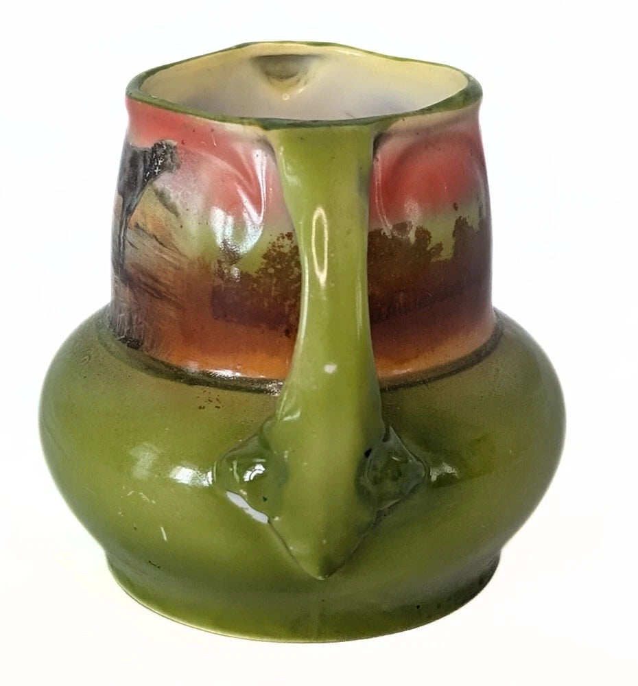 ROYAL BAYREUTH Porcelain Hand Painted Cow / Cattle Scene Dbl Handle Small Vase
