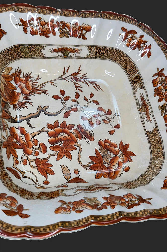 SPODE Bone China - Indian Tree Pattern - Rust - Square Serving Bowl - New Mark