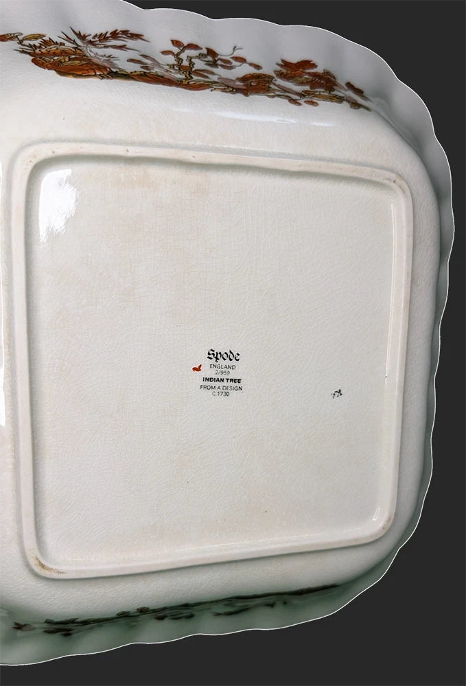 SPODE Bone China - Indian Tree Pattern - Rust - Square Serving Bowl - New Mark