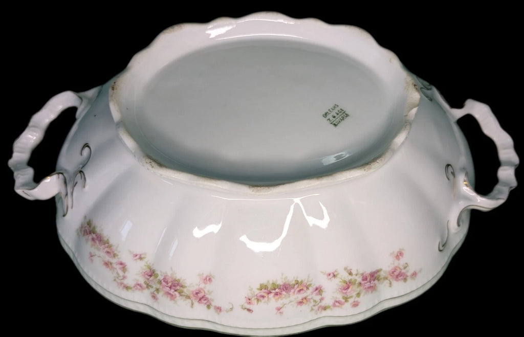 Oval Covered Vegetable Bowl - Z S & Co (Scherzer) - Scalloped, Roses - Bavaria