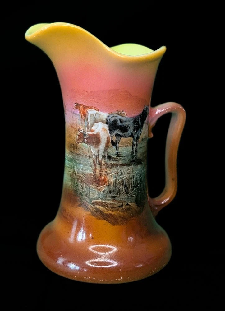 Vtg ROYAL BAYREUTH Porcelain Stirrup Creamer / Milk Pitcher - Cow / Cattle