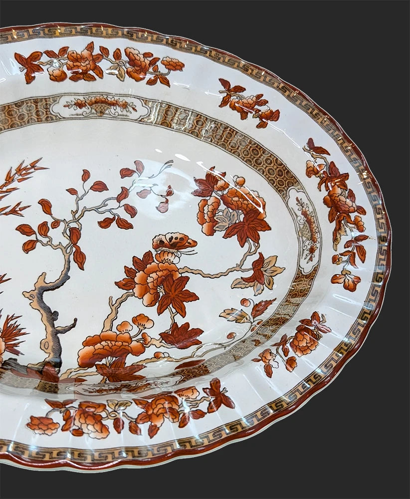 SPODE Bone China - Indian Tree Pattern - Rust - Oval Serving Bowl - New Mark