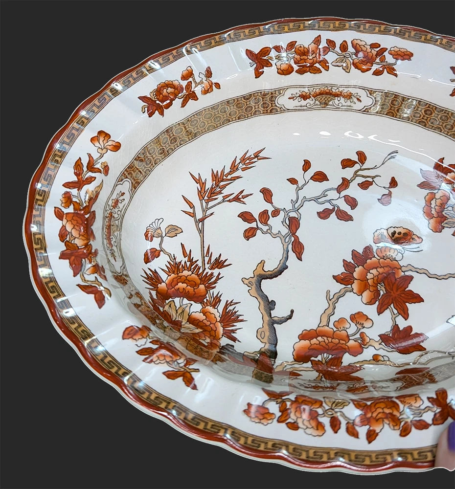 SPODE Bone China - Indian Tree Pattern - Rust - Oval Serving Bowl - New Mark
